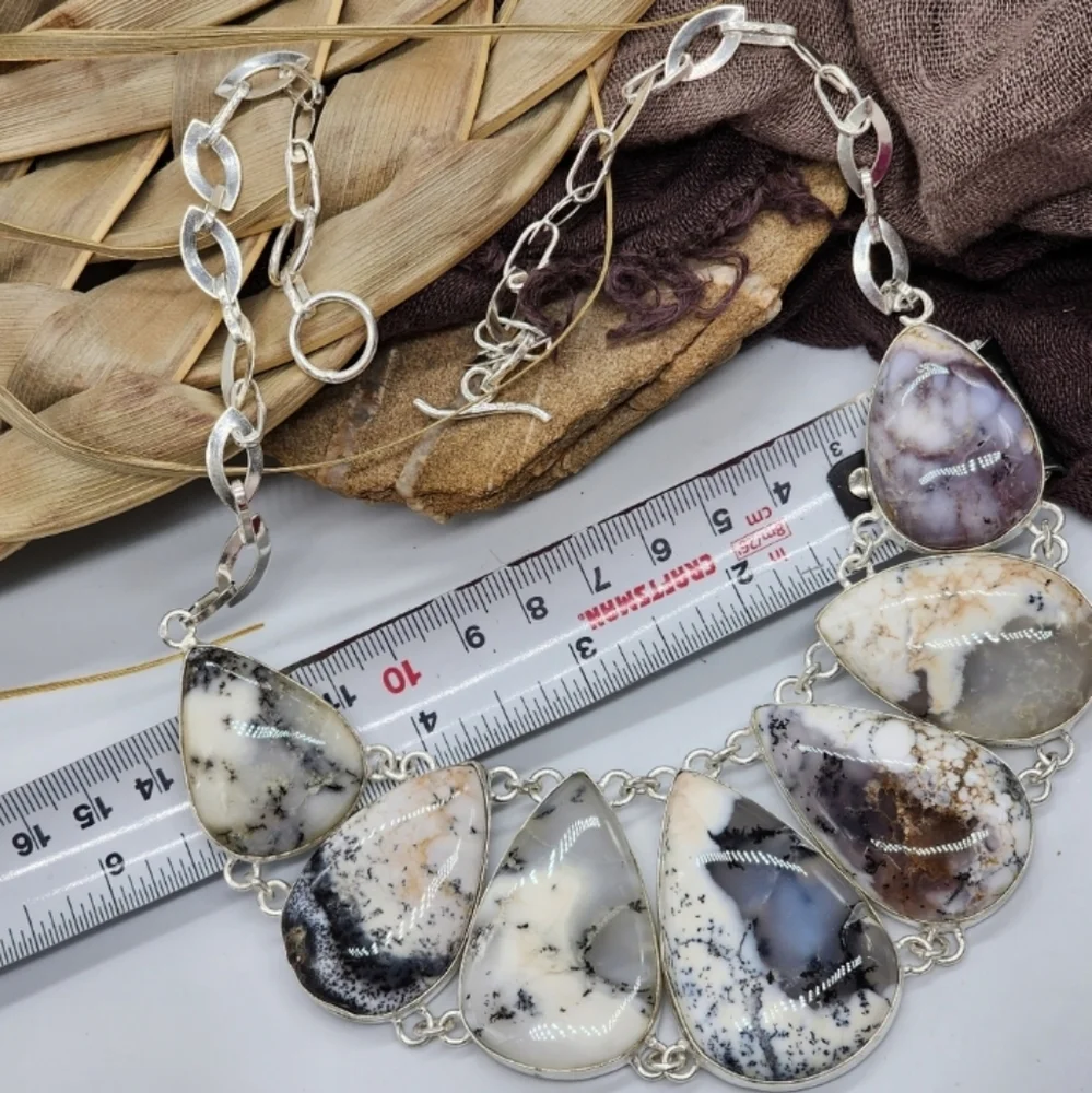 Genuine Stone DOLOMITE Crystals SILVER 925 Heavy Chain Necklace Unique Jewelry